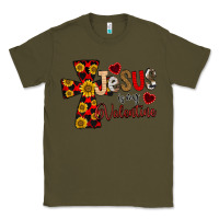 Army Green Jesus is My Valentine Cross Classic Tee - CowhideDigitalArt