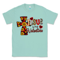 Seafoam Jesus is My Valentine Cross Classic Tee - CowhideDigitalArt