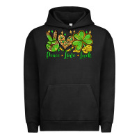 Pigment Black St. Patrick's Day Peace love luck Urban Hoodie - OliviaCreatesArt