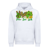 White St. Patrick's Day Peace love luck Urban Hoodie - OliviaCreatesArt