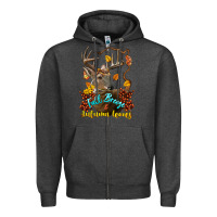 Charcoal Heather Fall Breeze And Autumn Leaves Deer Zipper Hoodie - LillyAllenDesigns