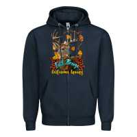 Navy Fall Breeze And Autumn Leaves Deer Zipper Hoodie - LillyAllenDesigns