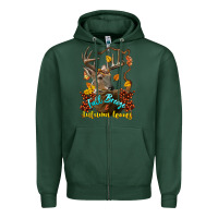 Sports Green Fall Breeze And Autumn Leaves Deer Zipper Hoodie - LillyAllenDesigns