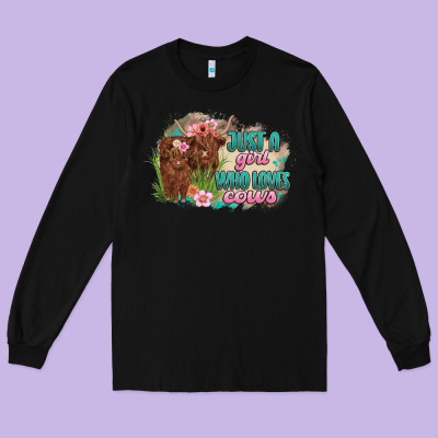 Just A Girl Who Loves Cows Long Sleeve Tee Designed By Maliassmallbusiness