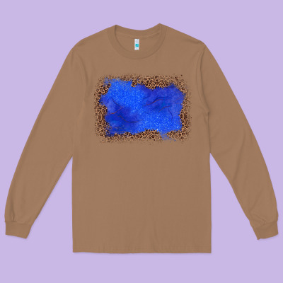Gemstone Blue Leopard Background Long Sleeve Tee Designed By Jahusdesignshop