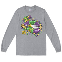 Heather Grey mardi gras lips Long Sleeve Tee - MaliasSmallBusiness