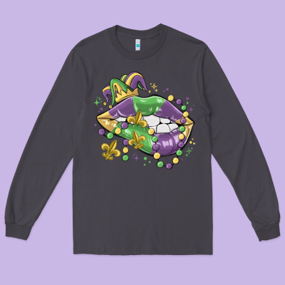Mardi Gras Lips Long Sleeve Tee Designed By Maliassmallbusiness