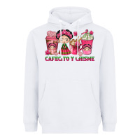White Cafecito y Chisme Coffee Cups Heavyweight Hoodie - texasbilliewilder
