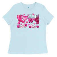 Baby Blue breast cancer wine glasses Ladies Tee - texasbilliewilder