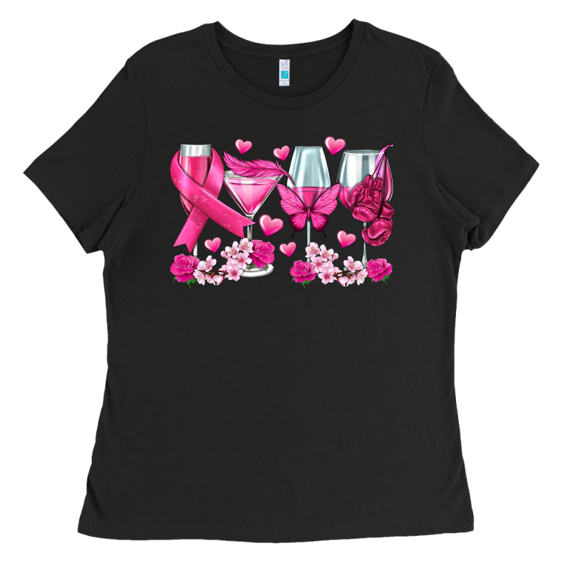 Breast Cancer Wine Glasses Ladies Tee by texasbilliewilder | Teevron
