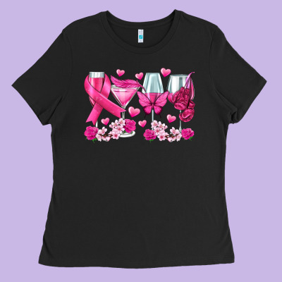 Breast Cancer Wine Glasses Ladies Tee Designed By Texasbilliewilder