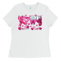 White breast cancer wine glasses Ladies Tee - texasbilliewilder