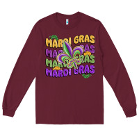 Burgundy mardi gras with fleur de lis Long Sleeve Tee - MaliasSmallBusiness