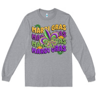 Heather Grey mardi gras with fleur de lis Long Sleeve Tee - MaliasSmallBusiness