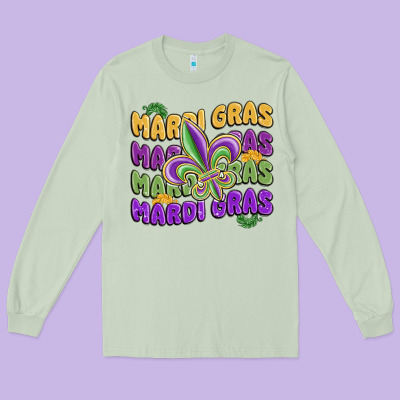 Mardi Gras With Fleur De Lis Long Sleeve Tee Designed By Maliassmallbusiness