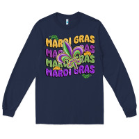 Navy mardi gras with fleur de lis Long Sleeve Tee - MaliasSmallBusiness