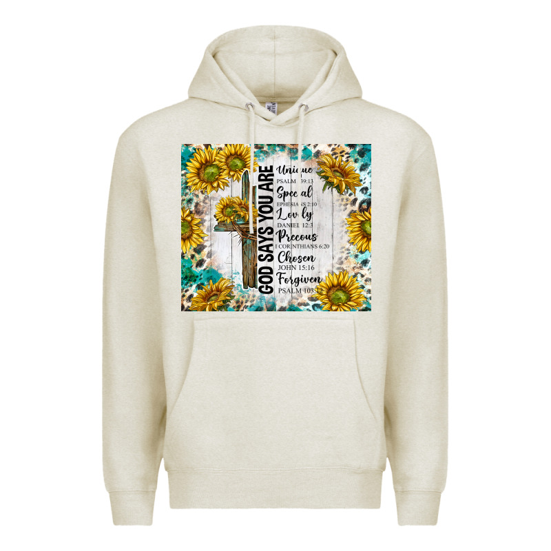 God Says You Are With Sunflower Premium Hoodie by TumblerDesignByShophia | Teevron