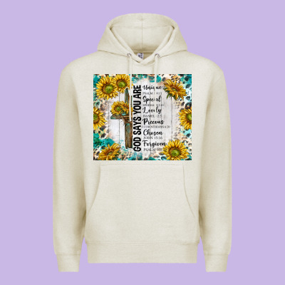 God Says You Are With Sunflower Premium Hoodie Designed By Tumblerdesignbyshophia
