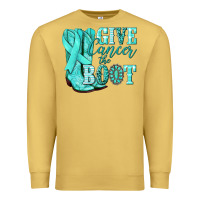 Antique Gold Give Cancer the boot Ovarian Cancer teal ribbon Premium Sweatshirt - NancyCooperArtShop