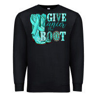 Black Give Cancer the boot Ovarian Cancer teal ribbon Premium Sweatshirt - NancyCooperArtShop