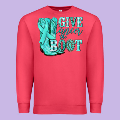 Give Cancer The Boot Ovarian Cancer Teal Ribbon Premium Sweatshirt Designed By Nancycooperartshop