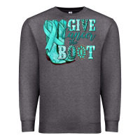 Charcoal Heather Give Cancer the boot Ovarian Cancer teal ribbon Premium Sweatshirt - NancyCooperArtShop