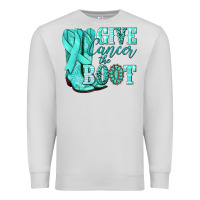Dove Grey Give Cancer the boot Ovarian Cancer teal ribbon Premium Sweatshirt - NancyCooperArtShop
