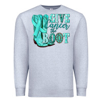 Heather Grey Give Cancer the boot Ovarian Cancer teal ribbon Premium Sweatshirt - NancyCooperArtShop