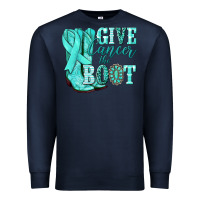 Navy Give Cancer the boot Ovarian Cancer teal ribbon Premium Sweatshirt - NancyCooperArtShop