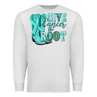 Oatmeal Heather Give Cancer the boot Ovarian Cancer teal ribbon Premium Sweatshirt - NancyCooperArtShop