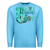 Ocean Blue Give Cancer the boot Ovarian Cancer teal ribbon Premium Sweatshirt - NancyCooperArtShop