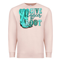 Pale Pink Give Cancer the boot Ovarian Cancer teal ribbon Premium Sweatshirt - NancyCooperArtShop