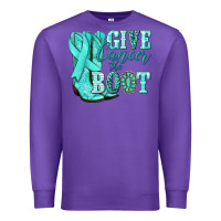 Purple Give Cancer the boot Ovarian Cancer teal ribbon Premium Sweatshirt - NancyCooperArtShop