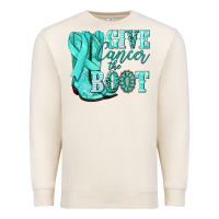 Sandshell Give Cancer the boot Ovarian Cancer teal ribbon Premium Sweatshirt - NancyCooperArtShop