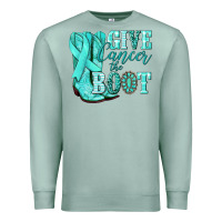Seafoam Give Cancer the boot Ovarian Cancer teal ribbon Premium Sweatshirt - NancyCooperArtShop