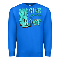 True Royal Give Cancer the boot Ovarian Cancer teal ribbon Premium Sweatshirt - NancyCooperArtShop