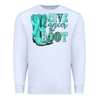 White Give Cancer the boot Ovarian Cancer teal ribbon Premium Sweatshirt - NancyCooperArtShop