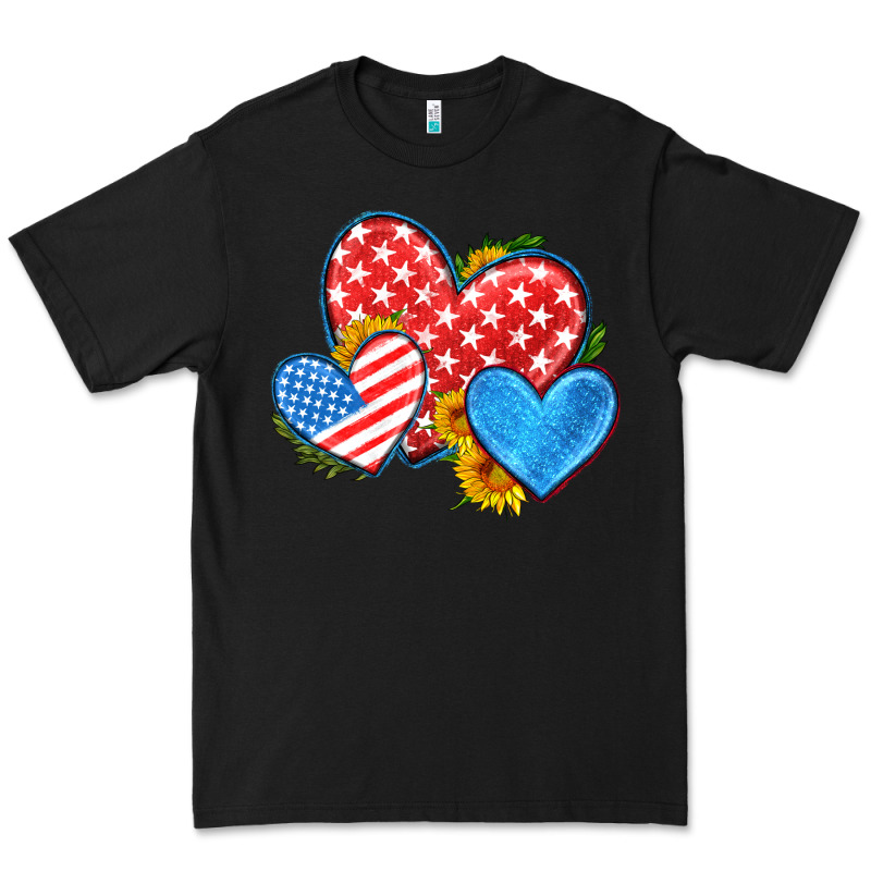 Usa Flag Hearts With Sunflower Premium Tee by HRA Design Shop | Teevron