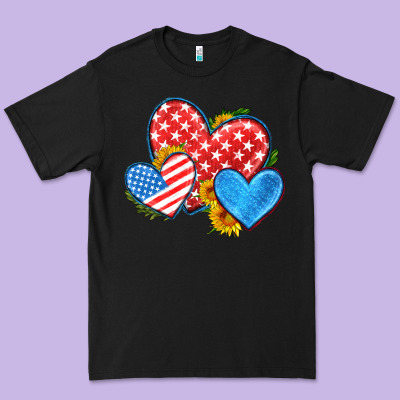 Usa Flag Hearts With Sunflower Premium Tee Designed By Hra Design Shop