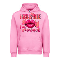 Fuchsia Pink Kiss me i'm so confused Valentine's Day Urban Hoodie - FaDigitalArtStudio