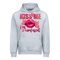 Heather Grey Kiss me i'm so confused Valentine's Day Urban Hoodie - FaDigitalArtStudio