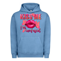 Pigment Pebble Blue Kiss me i'm so confused Valentine's Day Urban Hoodie - FaDigitalArtStudio