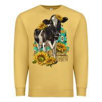 Antique Gold Sunflowers Cow Premium Sweatshirt - texasbilliewilder