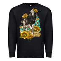Black Sunflowers Cow Premium Sweatshirt - texasbilliewilder