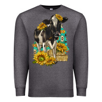 Charcoal Heather Sunflowers Cow Premium Sweatshirt - texasbilliewilder