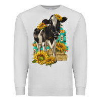 Dove Grey Sunflowers Cow Premium Sweatshirt - texasbilliewilder