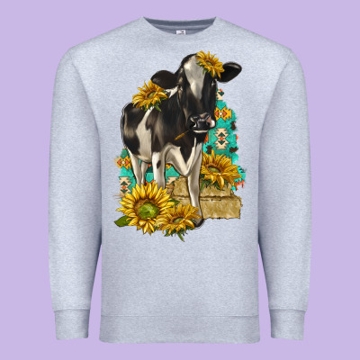 Sunflowers Cow Premium Sweatshirt Designed By Texasbilliewilder