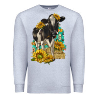 Heather Grey Sunflowers Cow Premium Sweatshirt - texasbilliewilder