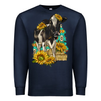 Navy Sunflowers Cow Premium Sweatshirt - texasbilliewilder