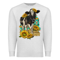 Oatmeal Heather Sunflowers Cow Premium Sweatshirt - texasbilliewilder